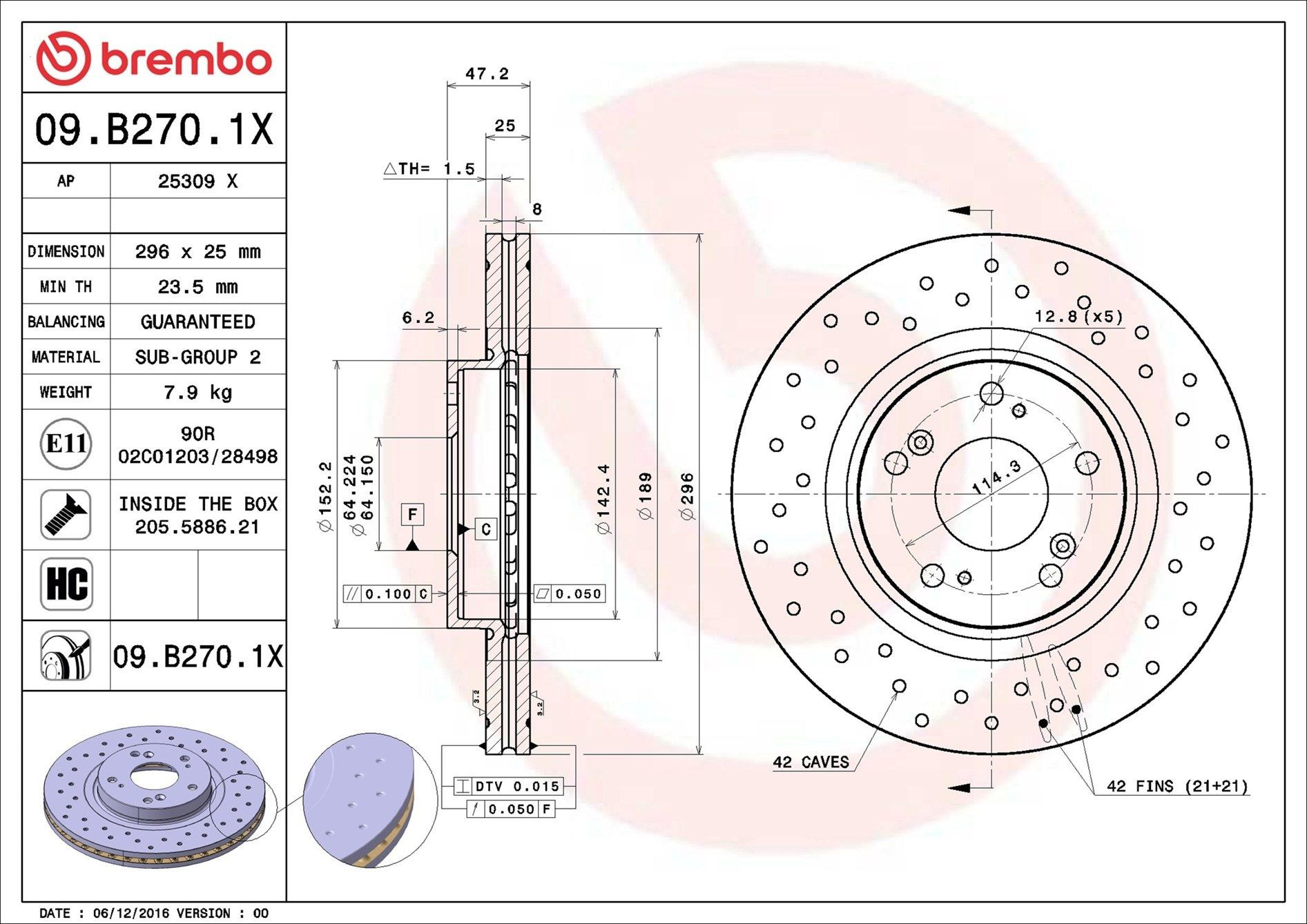 Диск переднього гальма Brembo 09B2701X ціна, від 58.55 USD