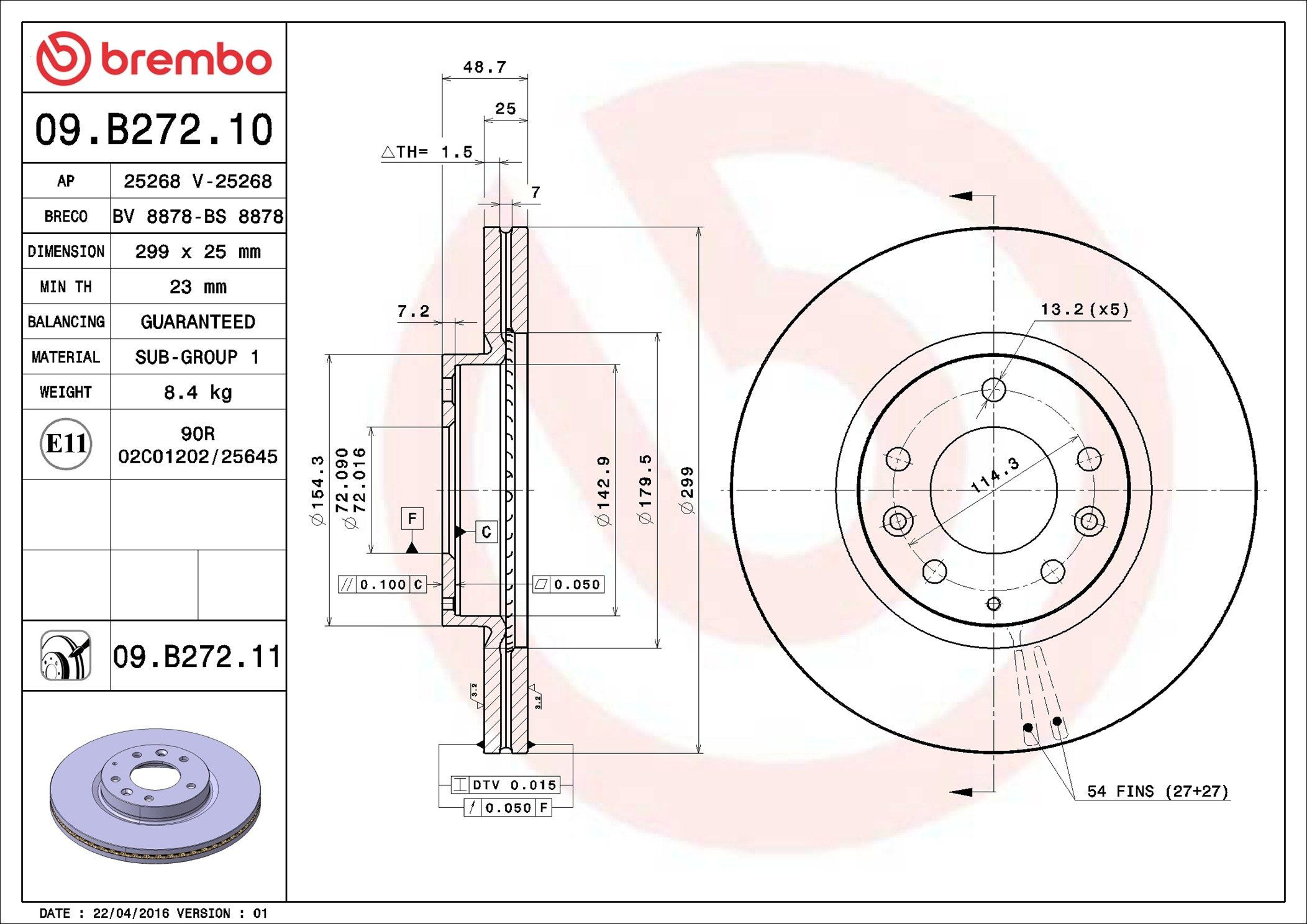 Диск переднього гальма Brembo 09B27210 ціна, від 59.11 USD