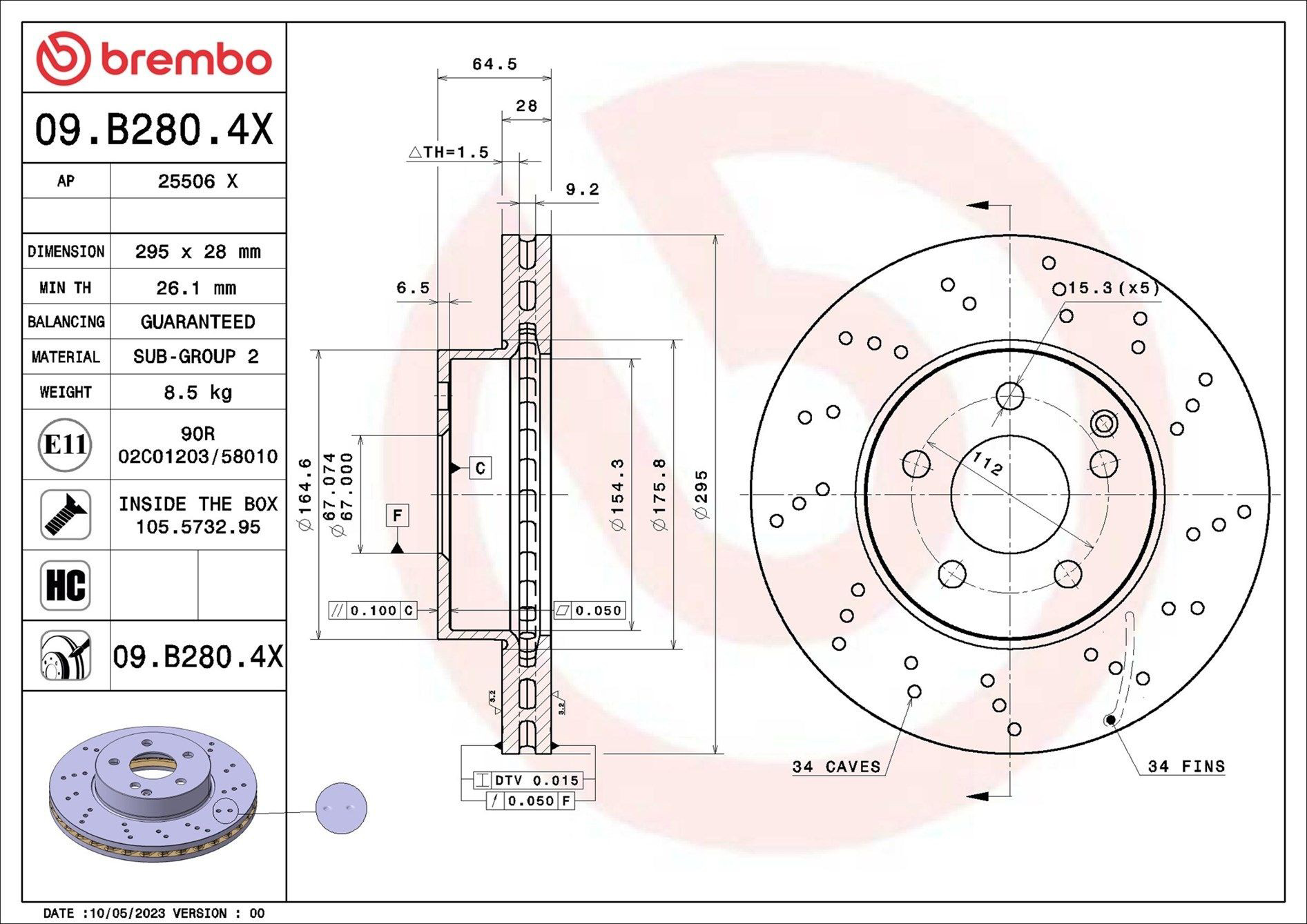 09B2804X Brembo Гальмо дискове переднє