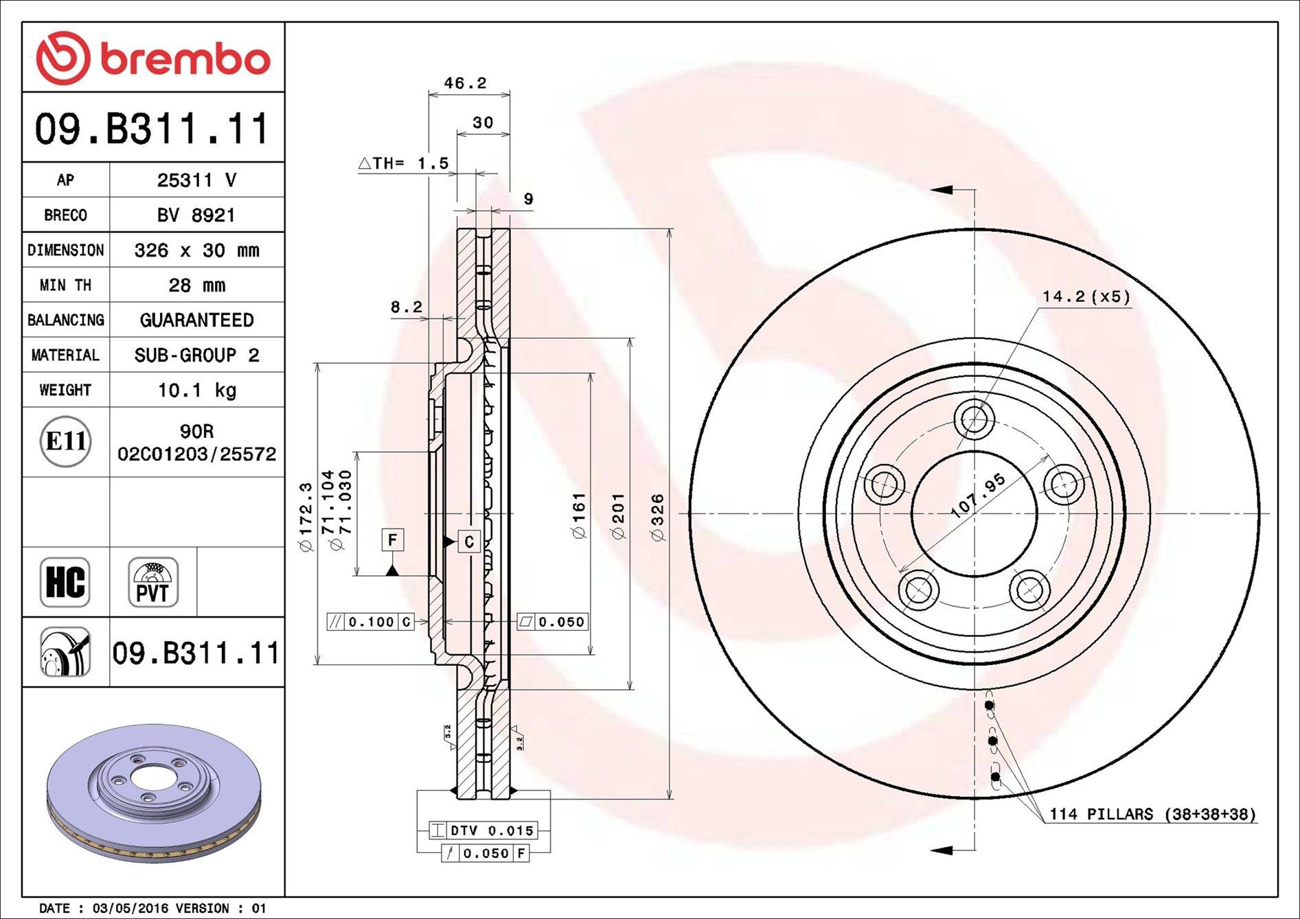Диск переднього гальма Brembo 09B31111 ціна, від 88.79 USD
