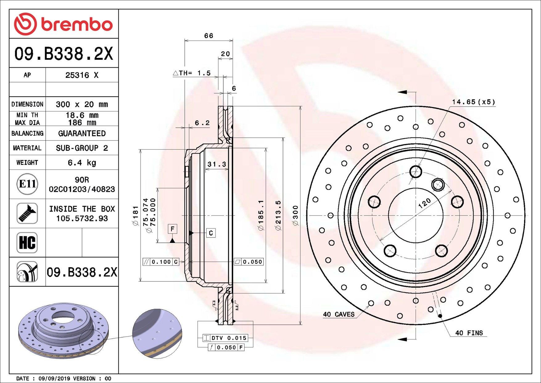 Диск гальмівний задній Brembo 09B3382X
