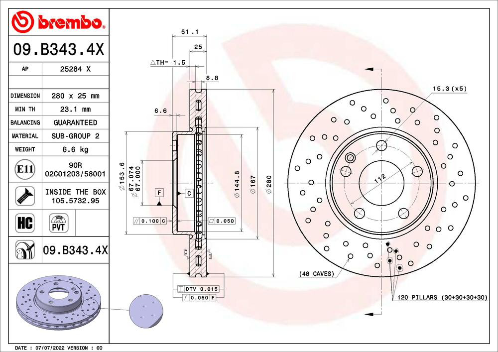 Диск переднього гальма Brembo 09B3434X ціна, від 53.97 USD