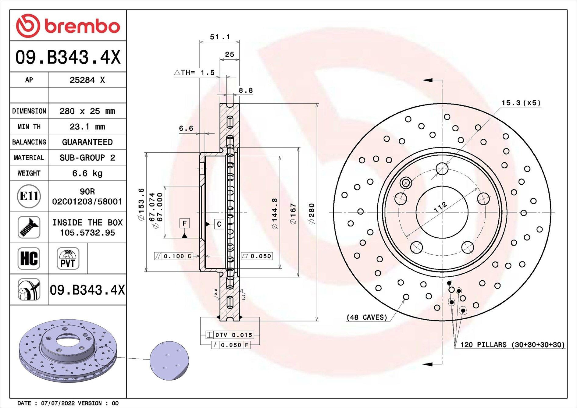 09B3434X Brembo Гальмо дискове переднє