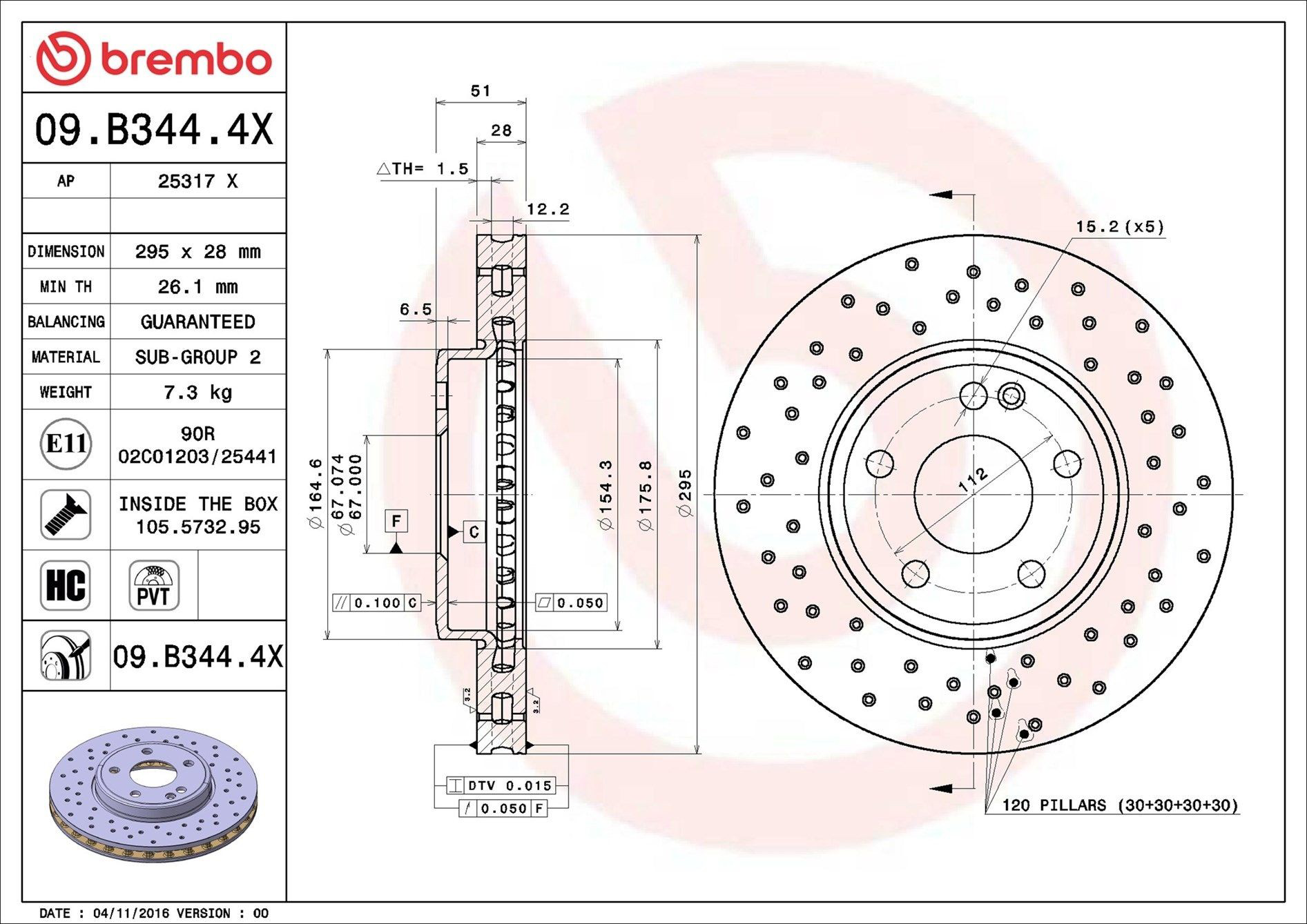 Диск переднього гальма Brembo 09B3444X ціна, від 63.07 USD