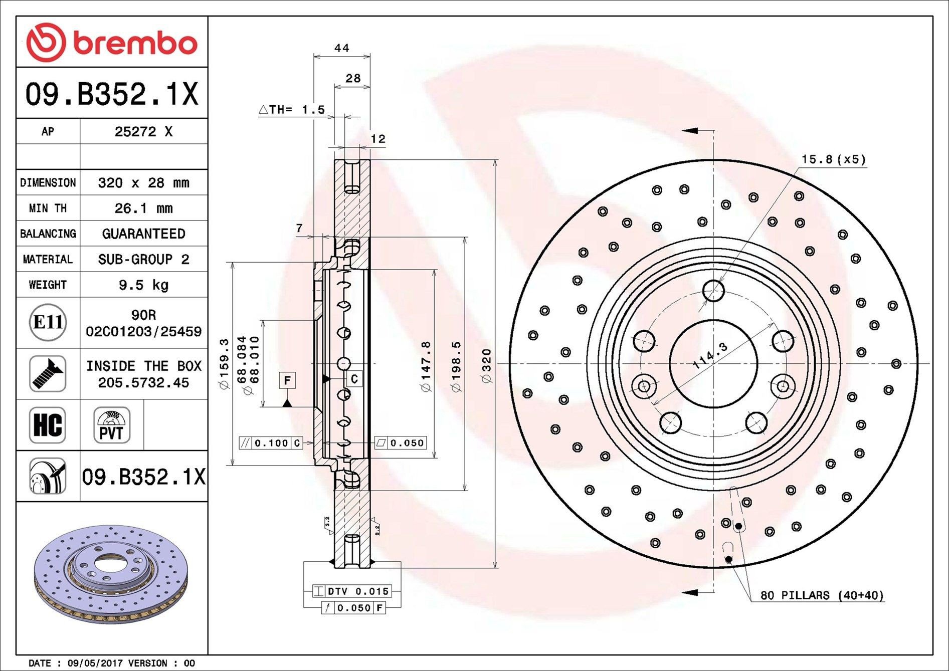 Диск переднього гальма Brembo 09B3521X ціна, від 75.93 USD