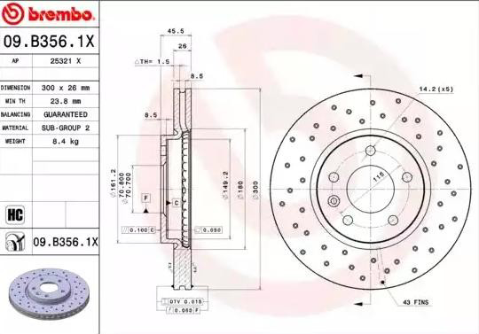 Гальмівні диски передні 09B3561X Brembo