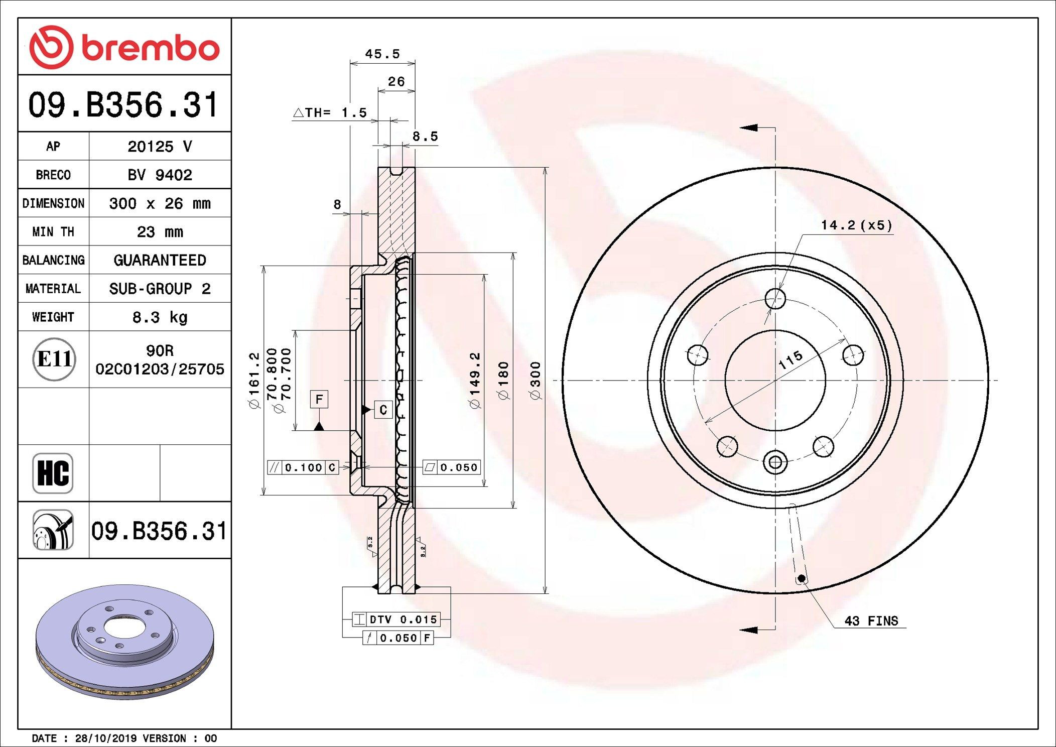 Диск гальмівний передній Brembo 09B35631