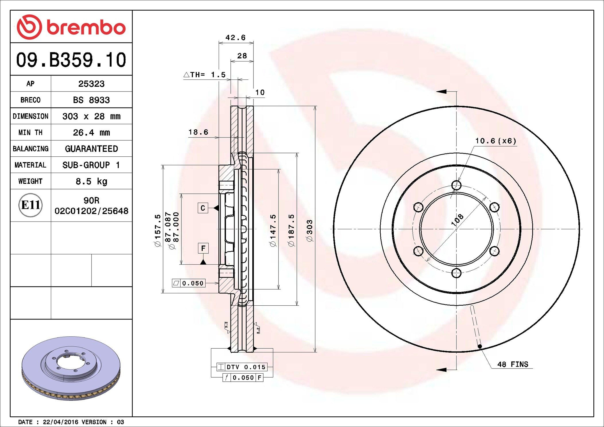 Диск переднього гальма Brembo 09B35910 ціна, від 59.84 USD