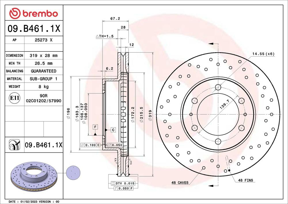 Гальмівні диски передні 09B4611X Brembo