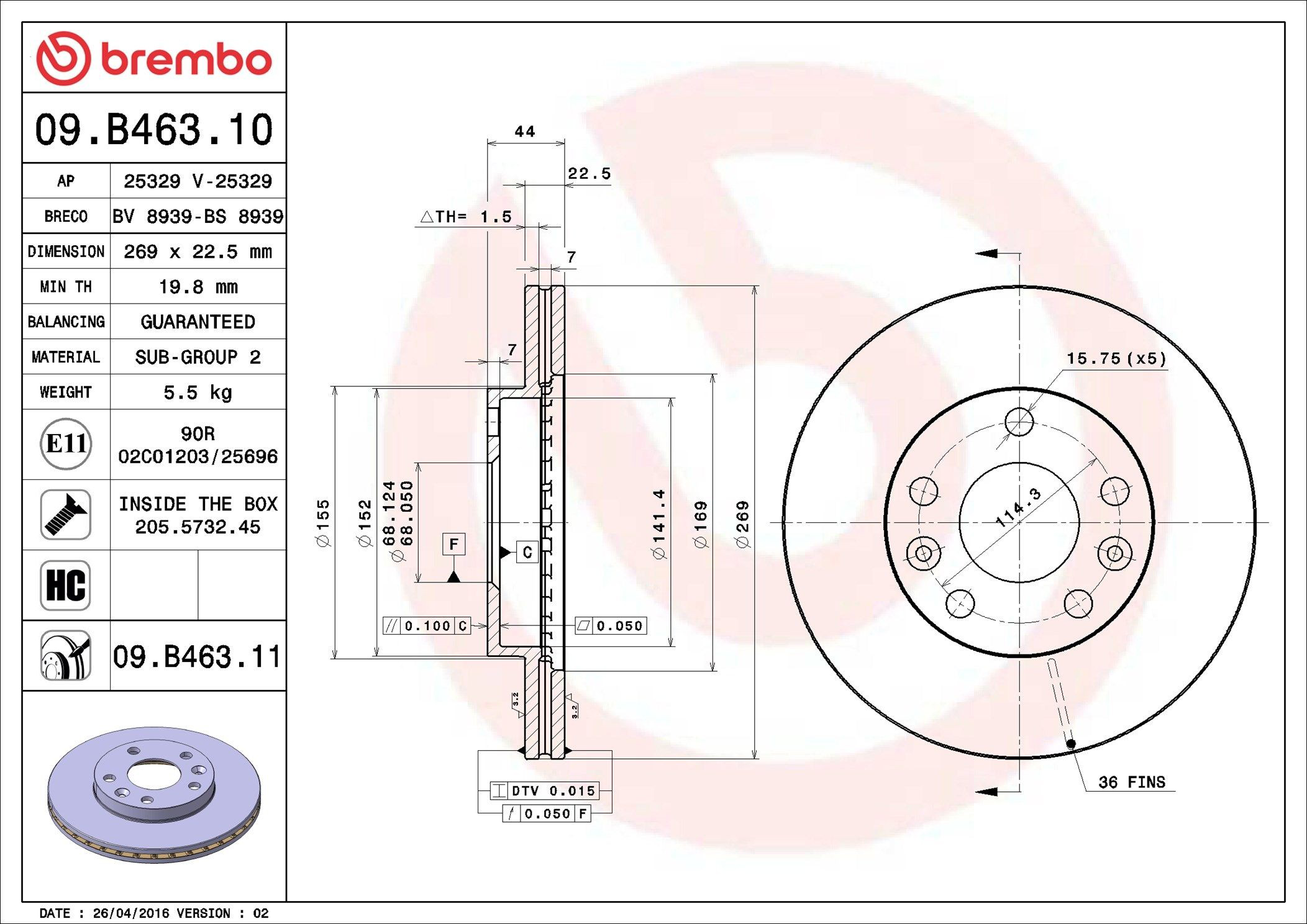 Диск переднього гальма Brembo 09B46310 ціна, від 41.28 USD