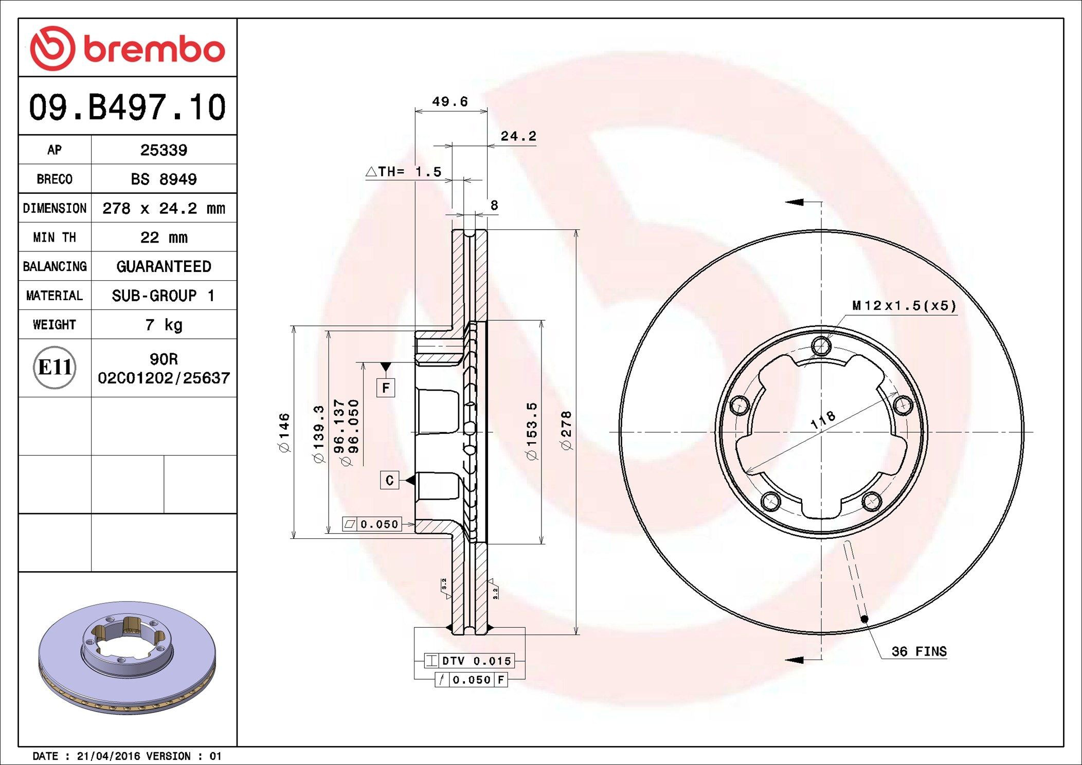 Диск переднього гальма Brembo 09B49710 ціна, від 47.88 USD