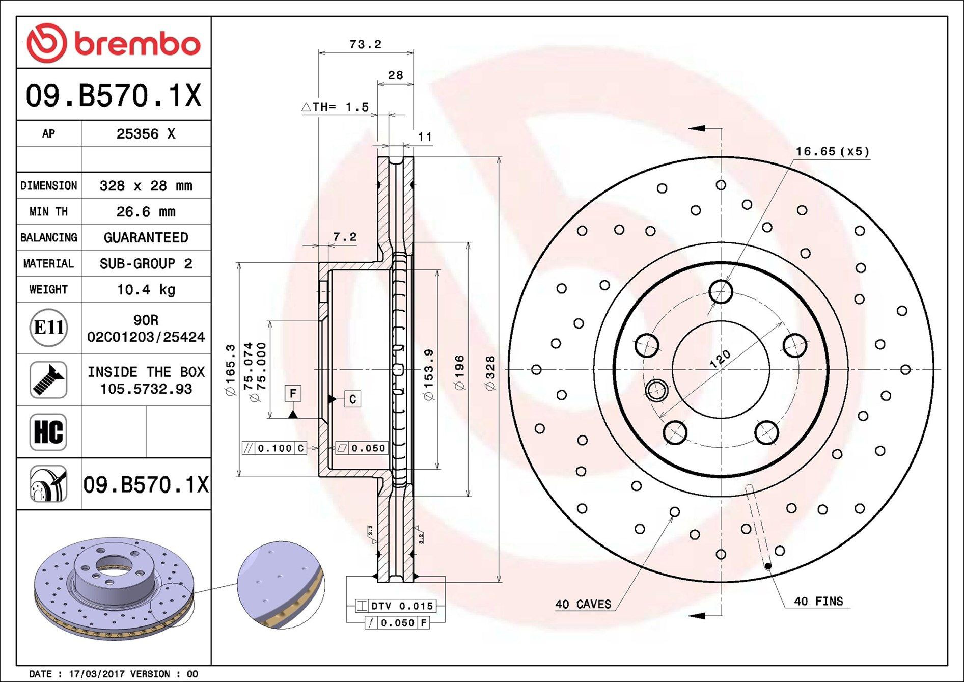 09B5701X Brembo Гальмо дискове переднє