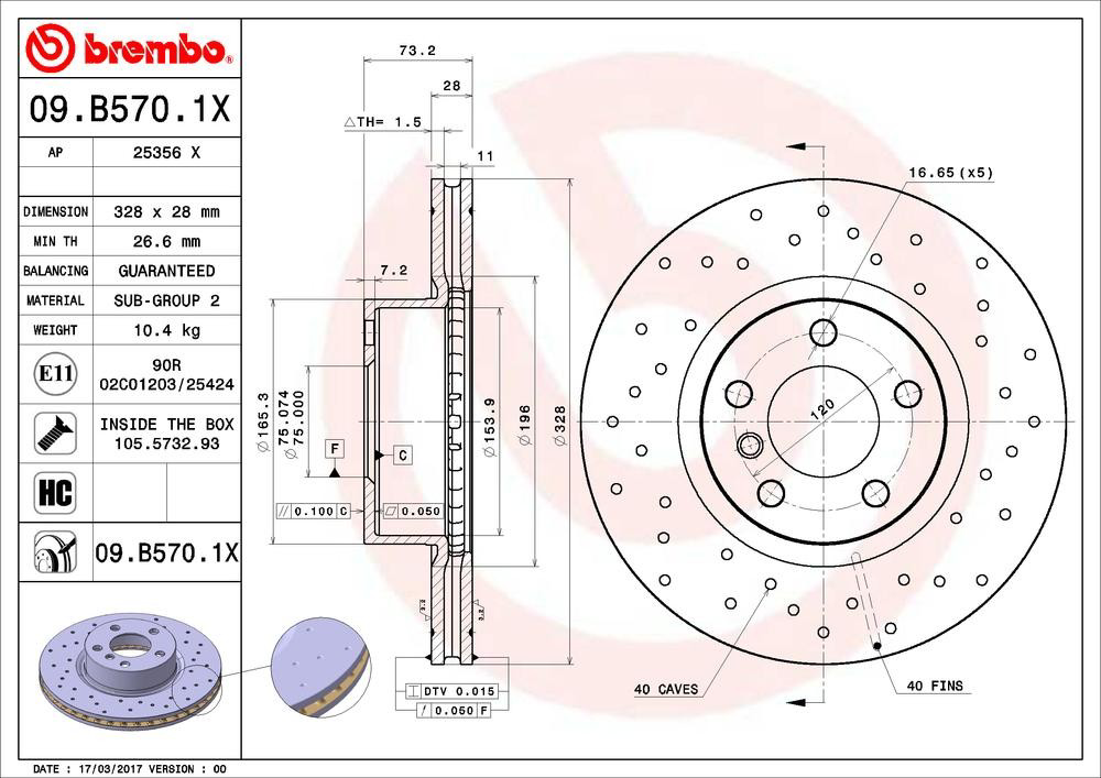 Купити 09B5701X Brembo Ротор гальмівний