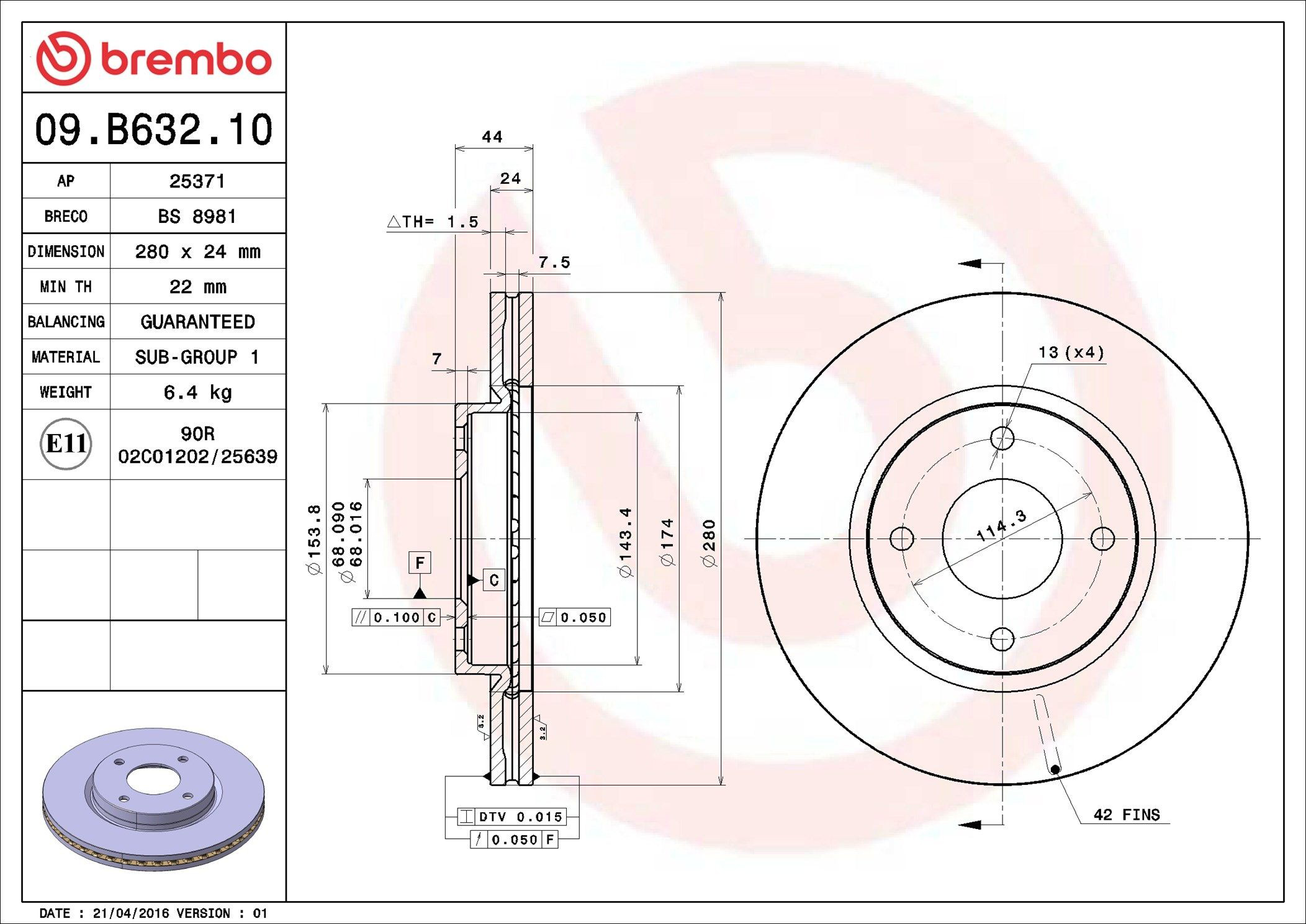 Диск переднього гальма Brembo 09B63210 ціна, від 44.09 USD