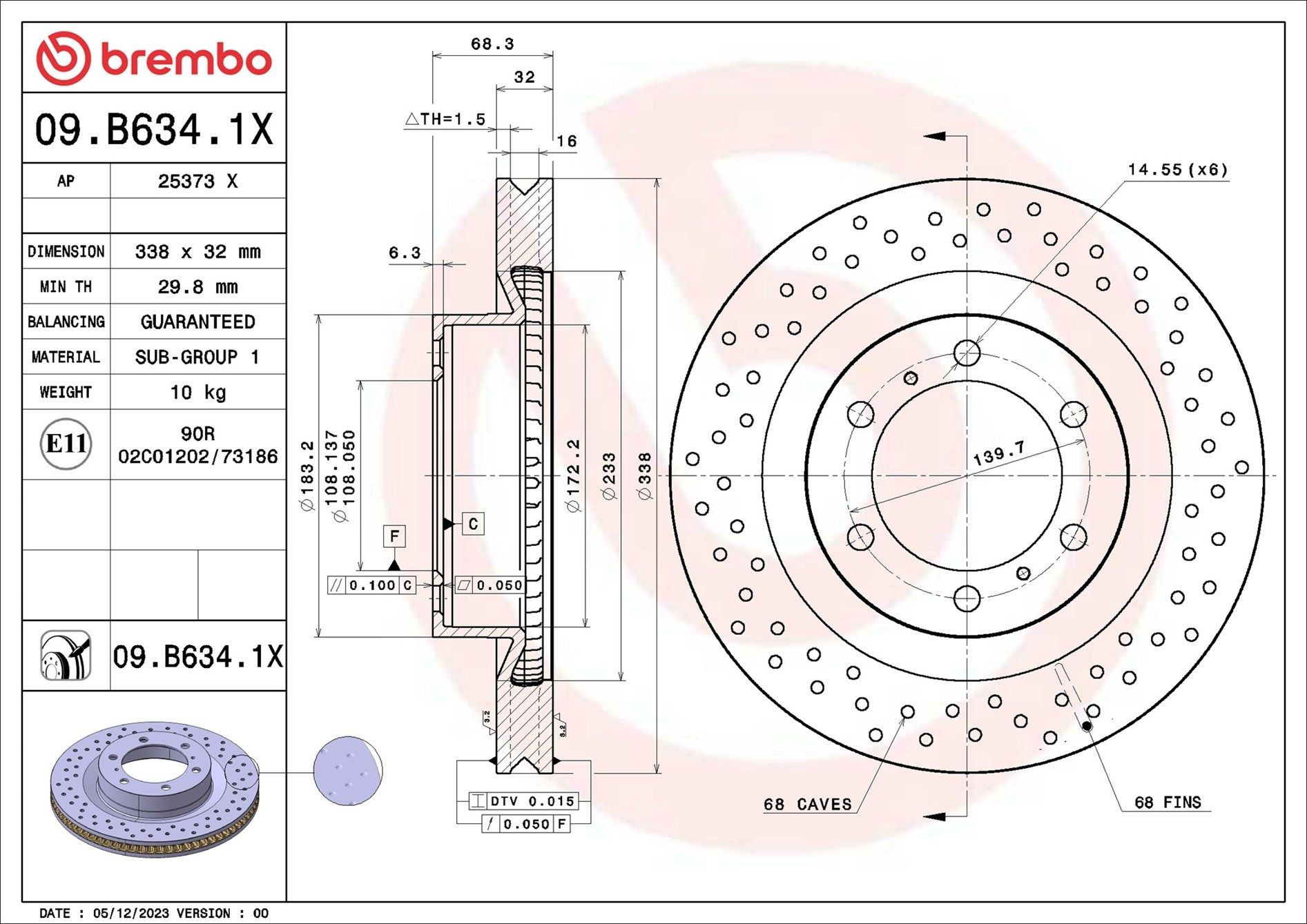 09B6341X Brembo Гальмо дискове переднє