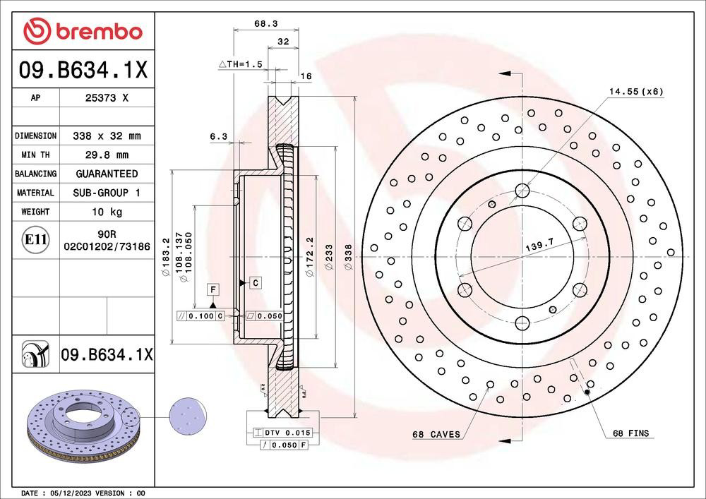 Диск переднього гальма Brembo 09B6341X ціна, від 120.68 USD