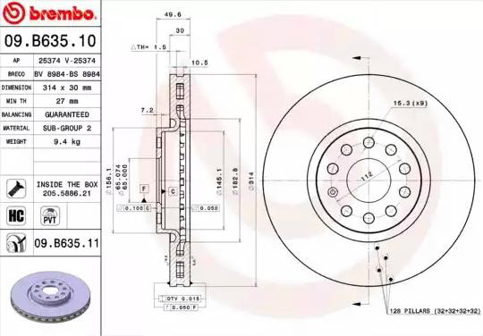 Гальмівні диски передні 09B63511 Brembo