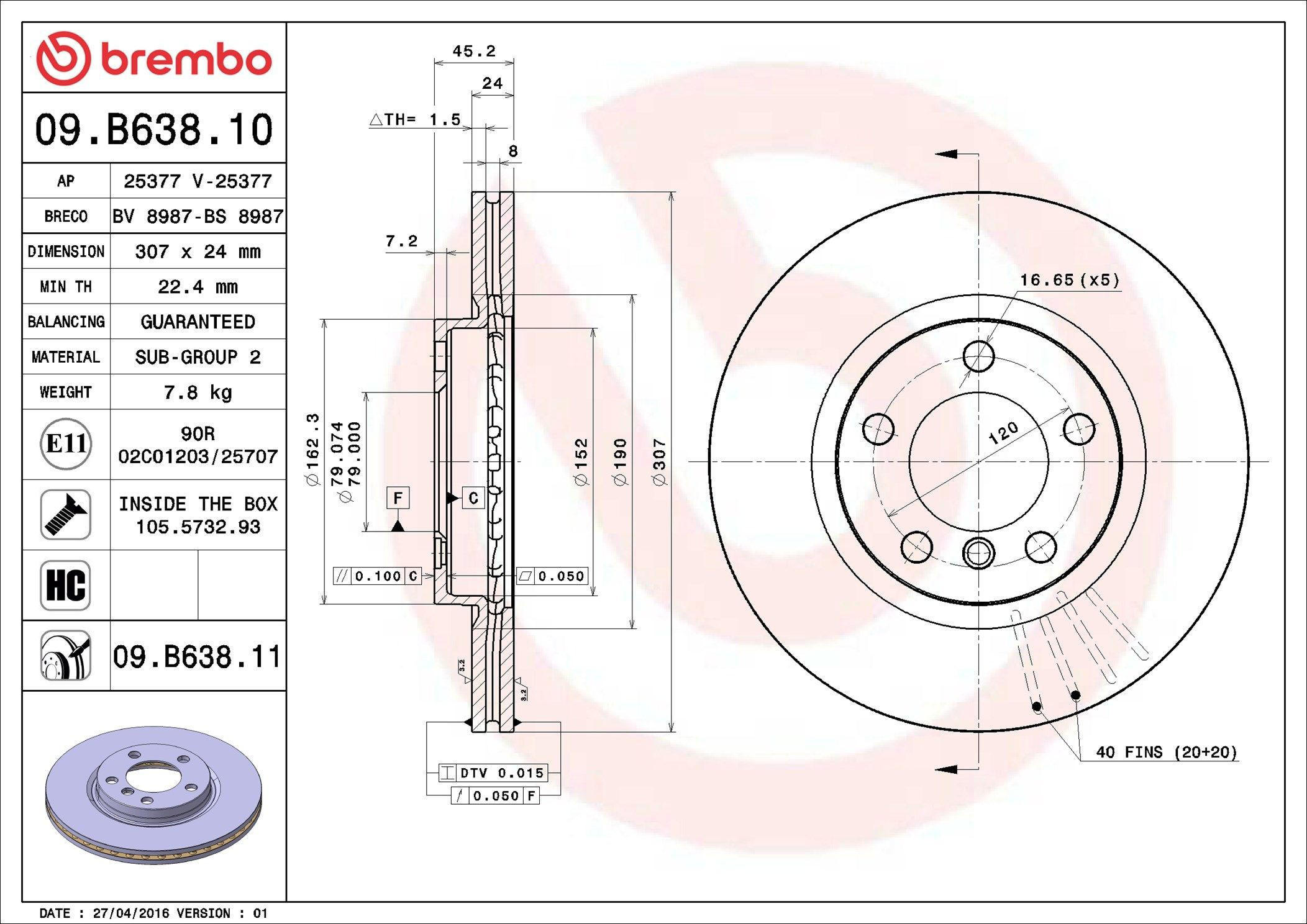Диск переднього гальма Brembo 09B63811 ціна, від 68.75 USD