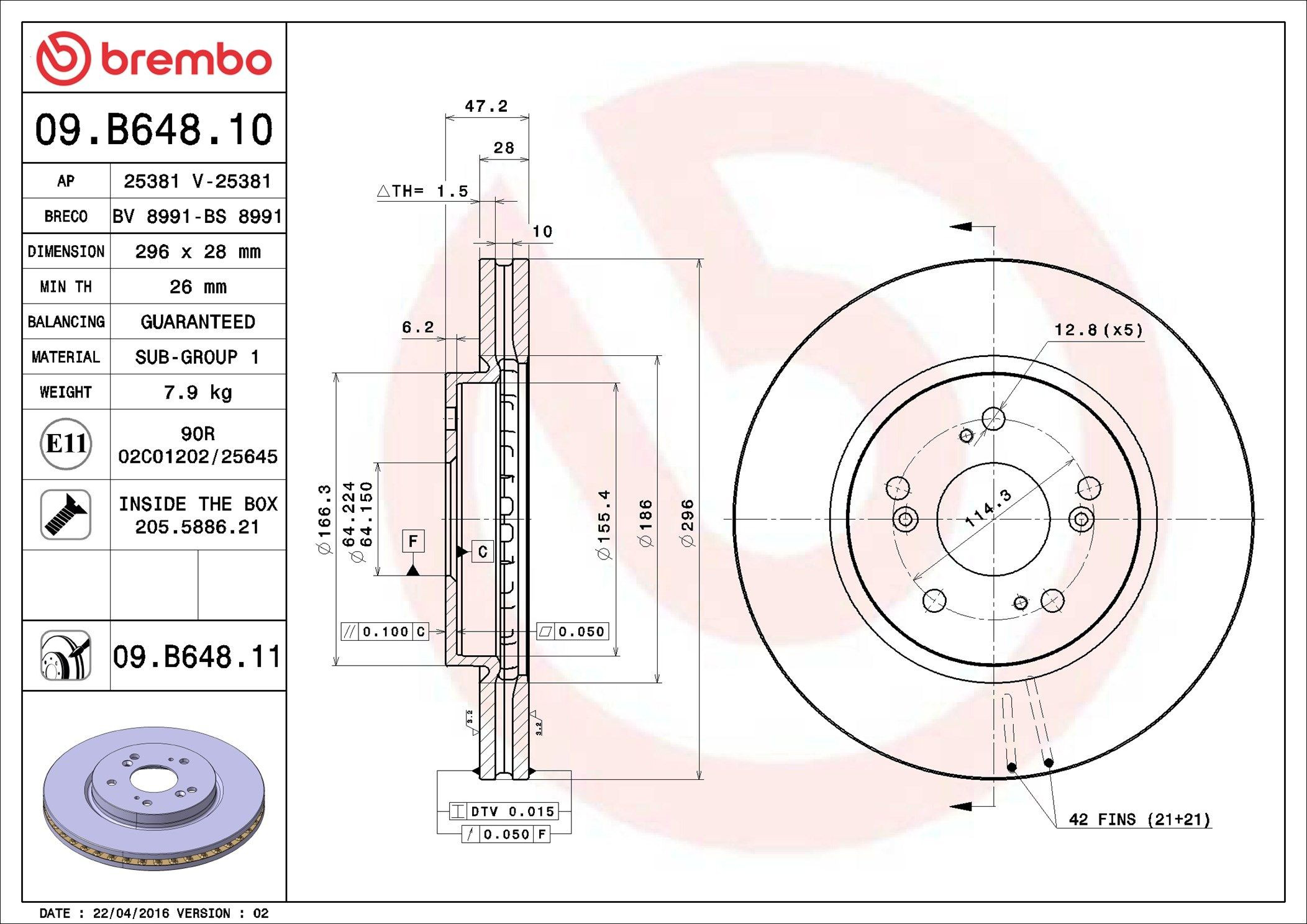 Диск переднього гальма Brembo 09B64810 ціна, від 67.88 USD