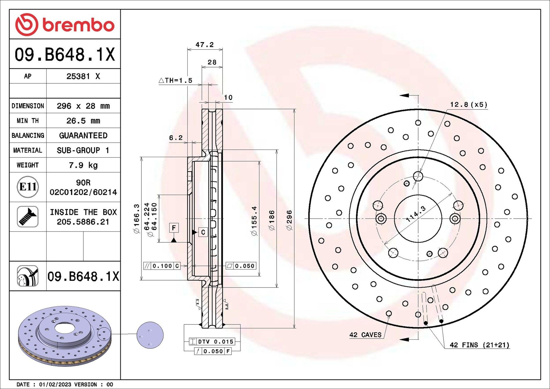 Диск переднього гальма Brembo 09B6481X ціна, від 44.80 USD