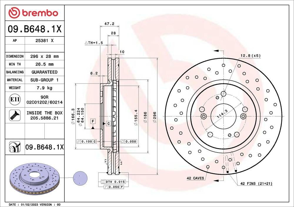 Гальмівні диски передні 09B6481X Brembo