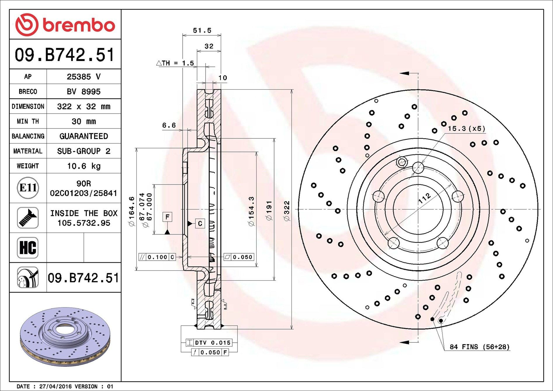 Гальмівні диски передні 09B74251 Brembo