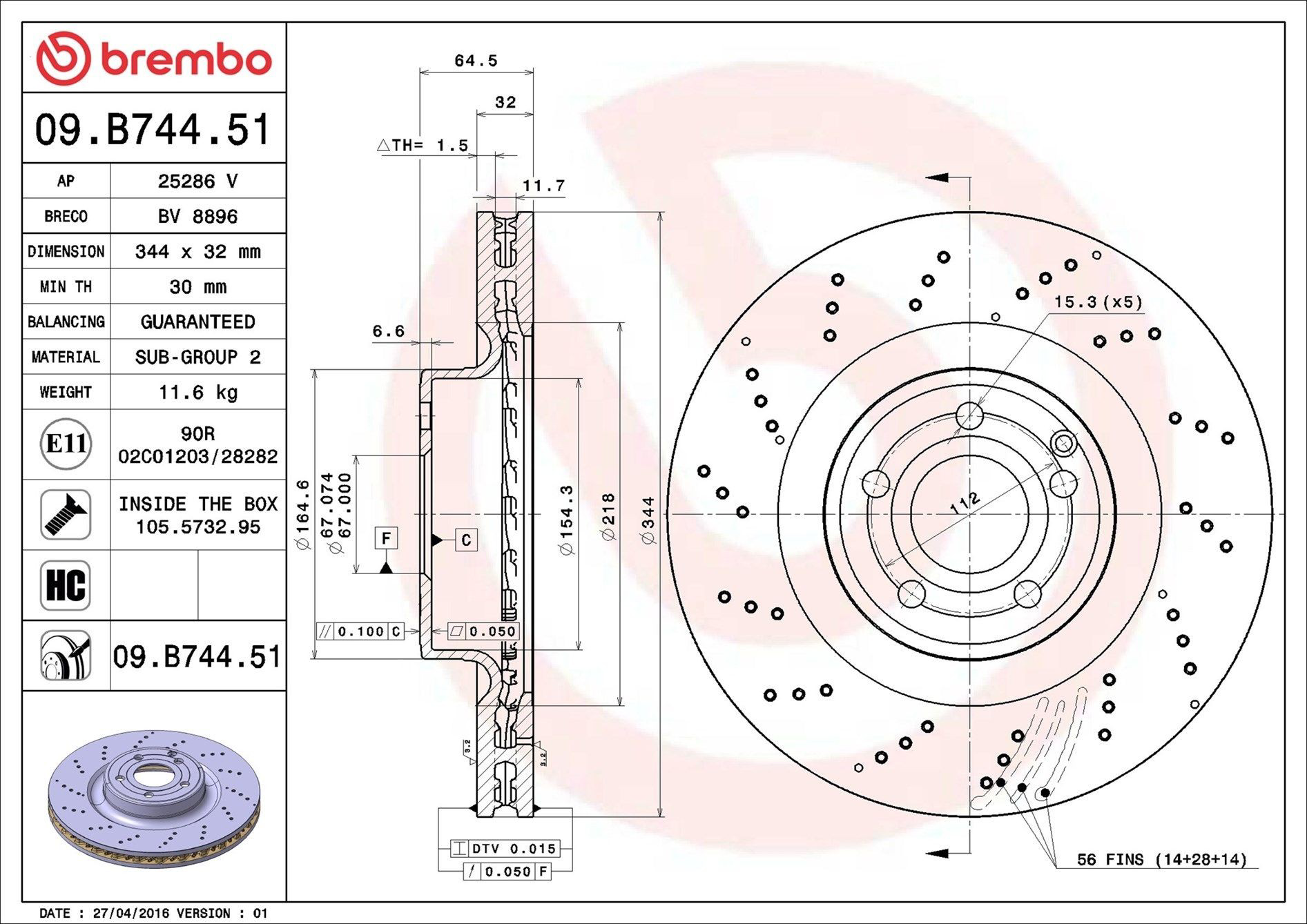 Купити 09B74451 Brembo Ротор гальмівний