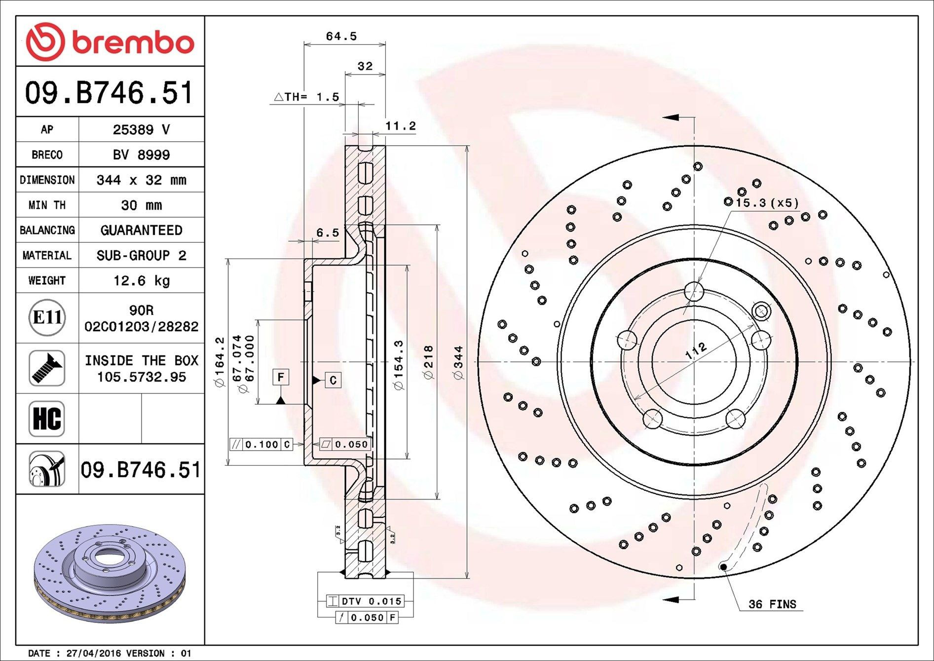 09B74651 Brembo Гальмо дискове переднє