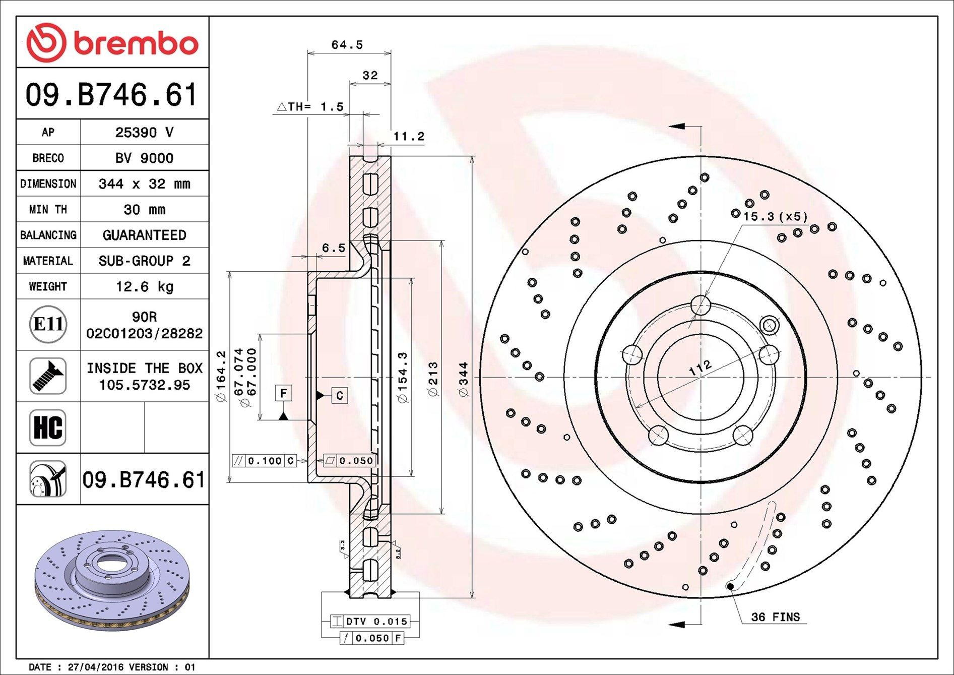 Купити 09B74661 Brembo Ротор гальмівний