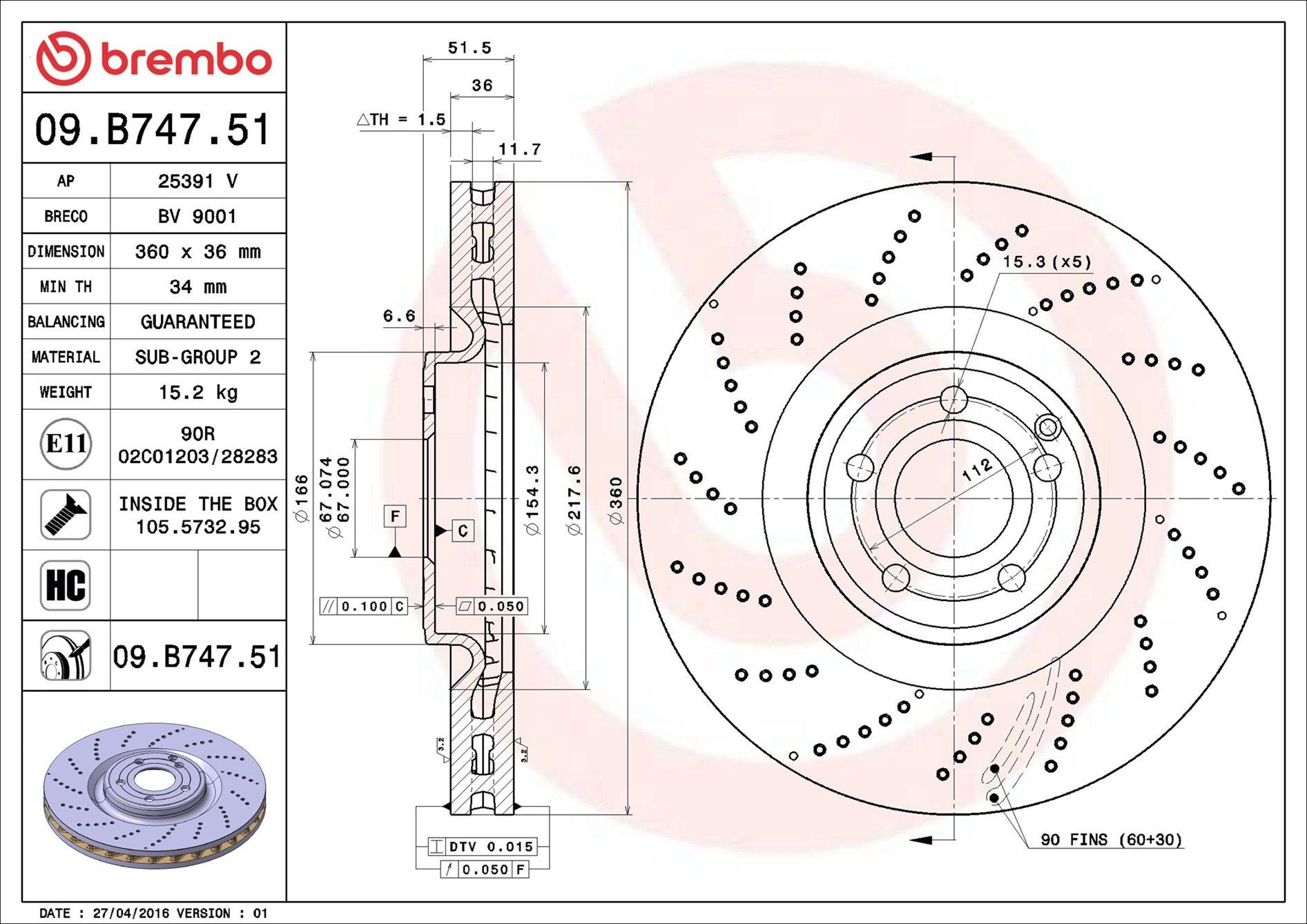 Гальмівні диски передні 09B74751 Brembo
