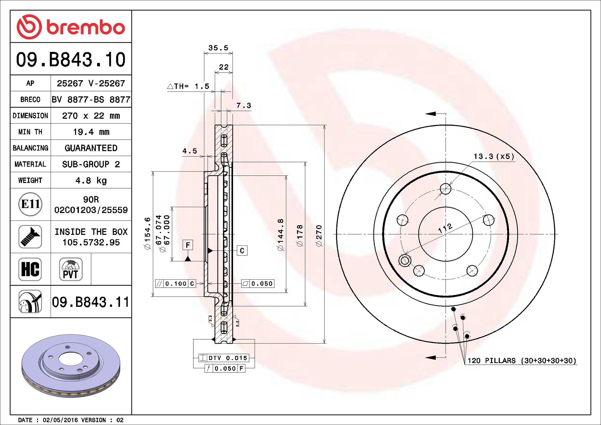 Диск переднього гальма Brembo 09B84311 ціна, від 25.94 USD