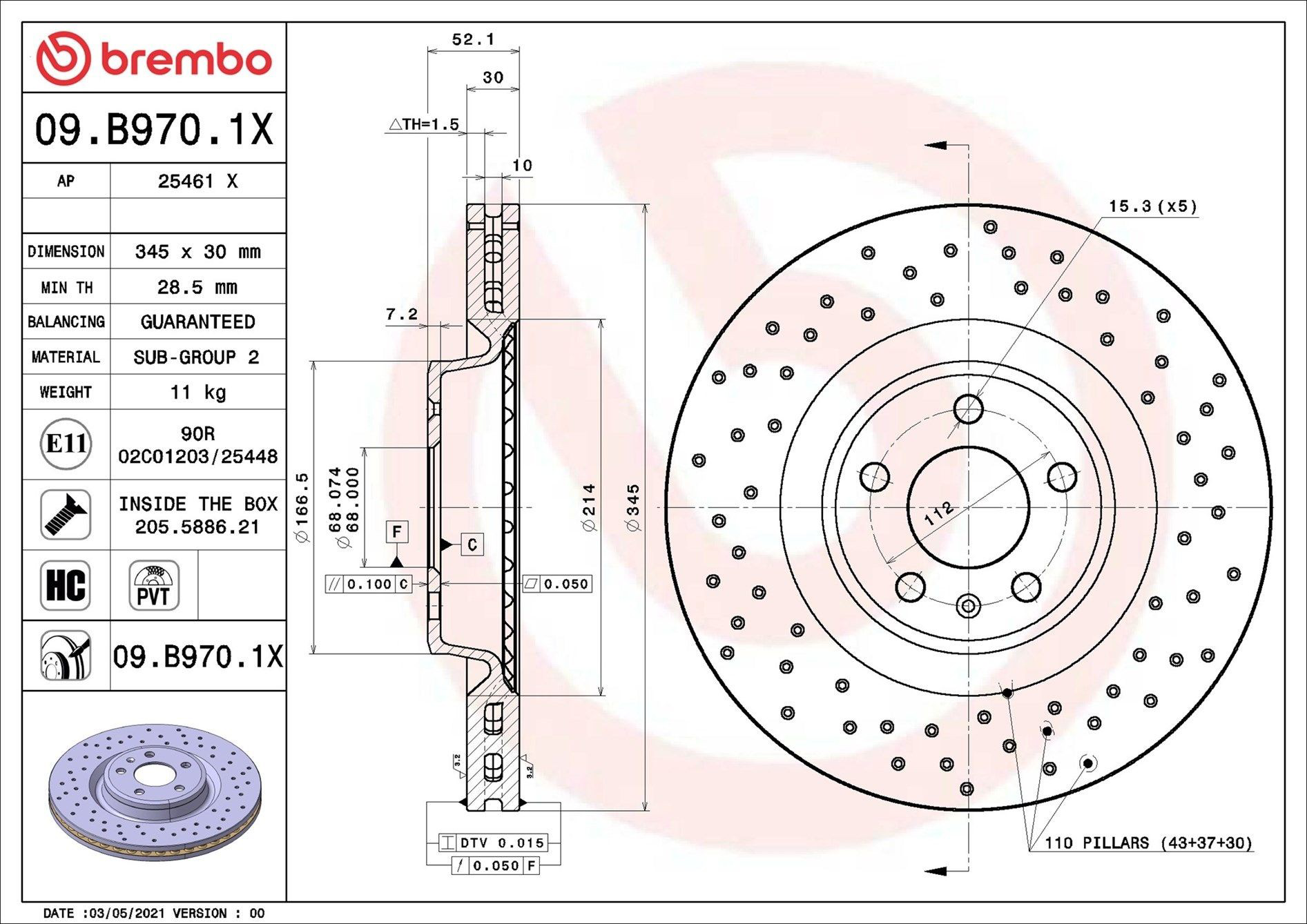 Диск переднього гальма Brembo 09B9701X ціна, від 110.62 USD
