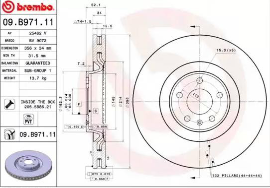 Купити 09B97111 Brembo Ротор гальмівний