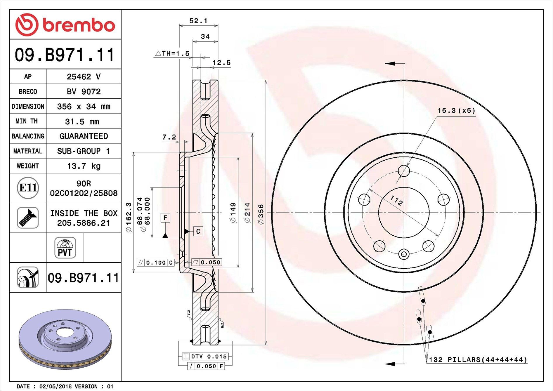 Диск гальмівний передній Brembo 09B97111