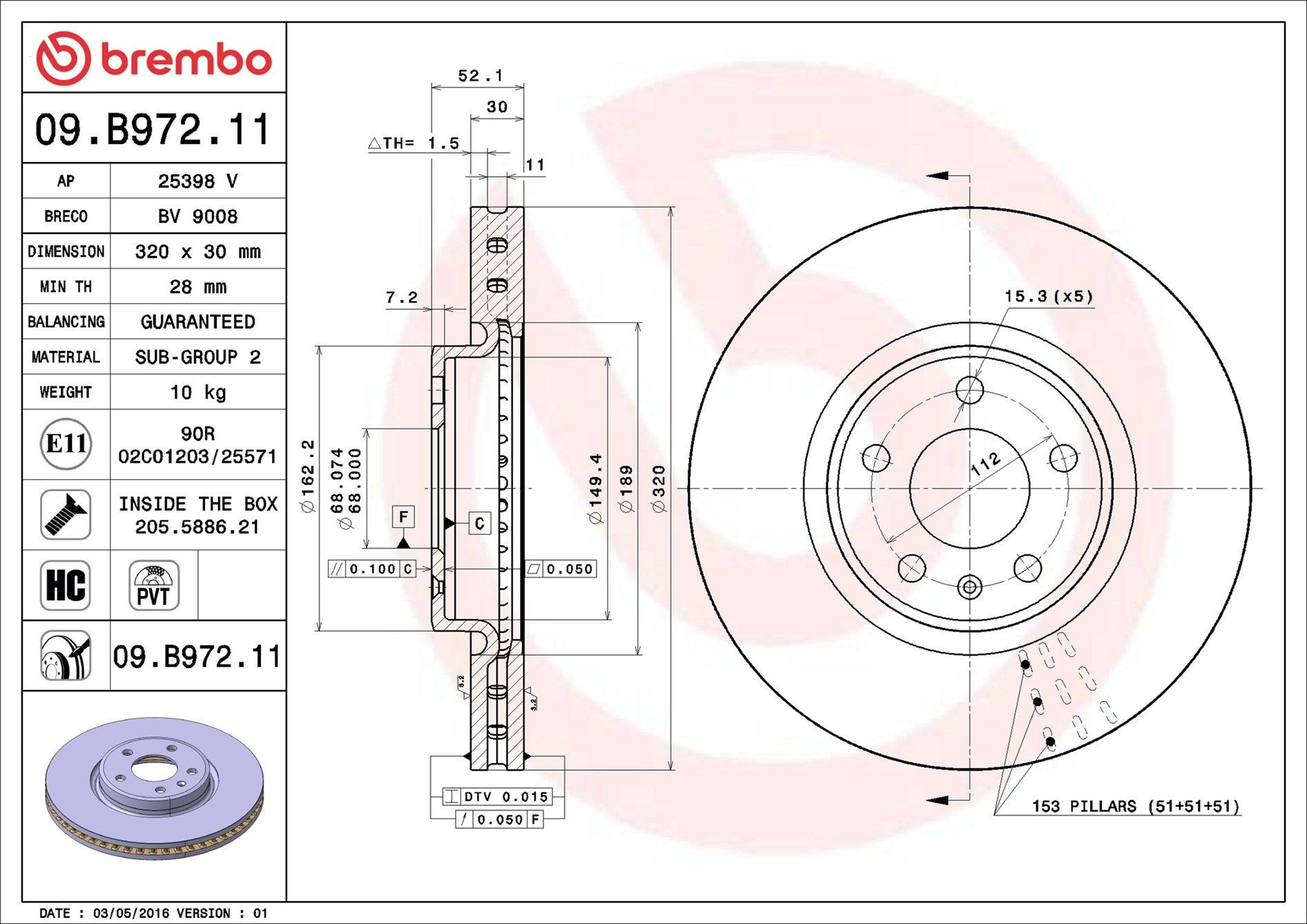 Диск переднього гальма Brembo 09B97211 ціна, від 96.86 USD