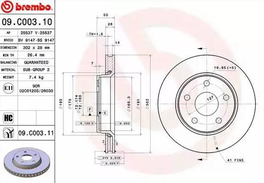 Диск переднього гальма Brembo 09C00311 ціна, від 66.89 USD