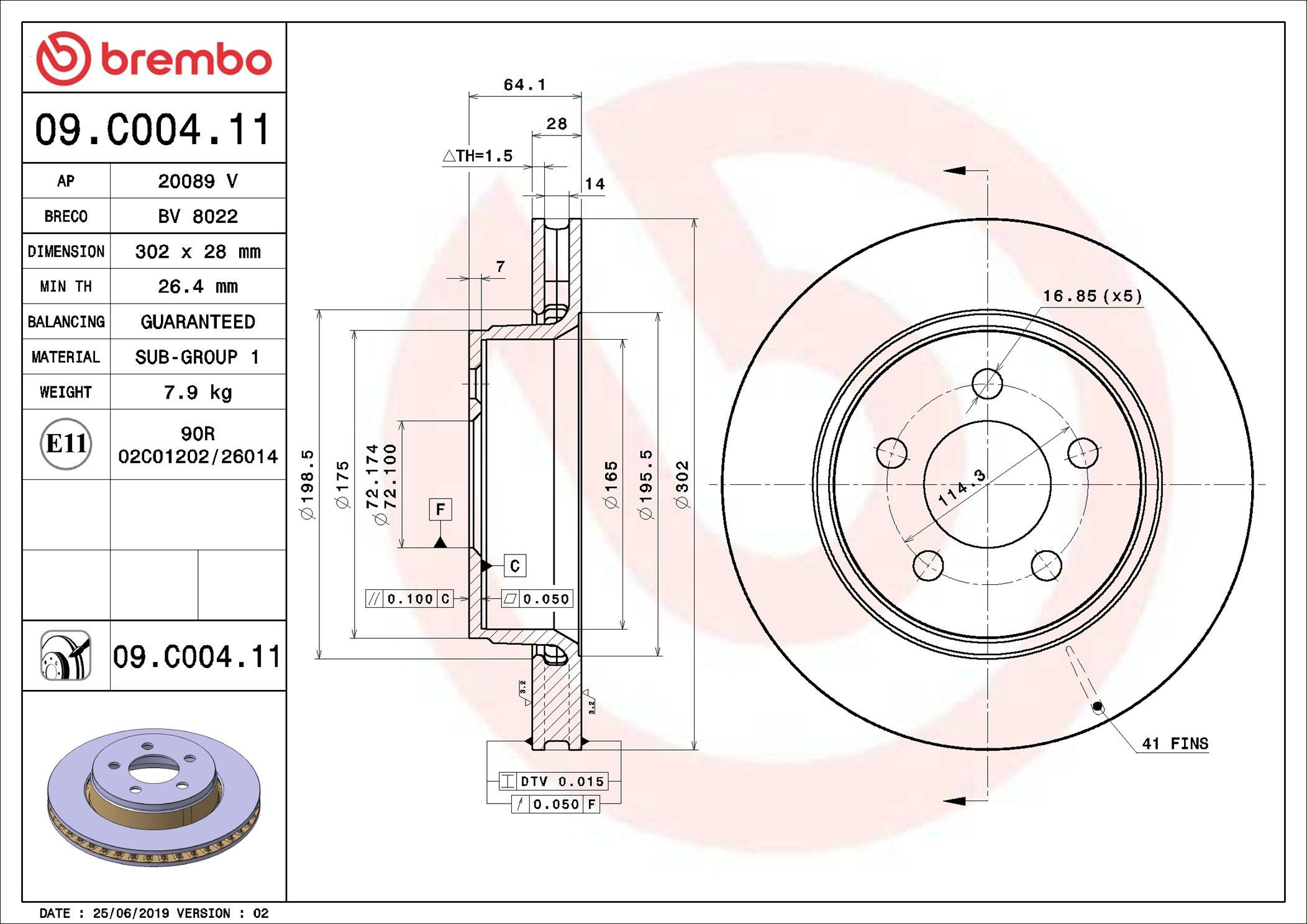 Диск переднього гальма Brembo 09C00411 ціна, від 43.90 USD