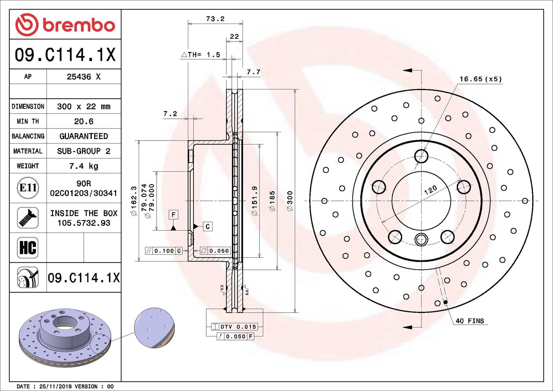 Диск переднього гальма Brembo 09C1141X ціна, від 66.16 USD