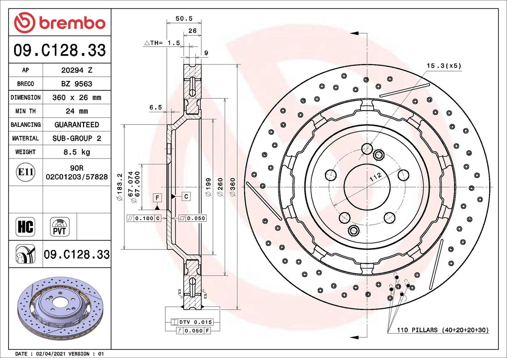 Задні дискові гальма Brembo 09C12833 ціна, від 1043.51 USD
