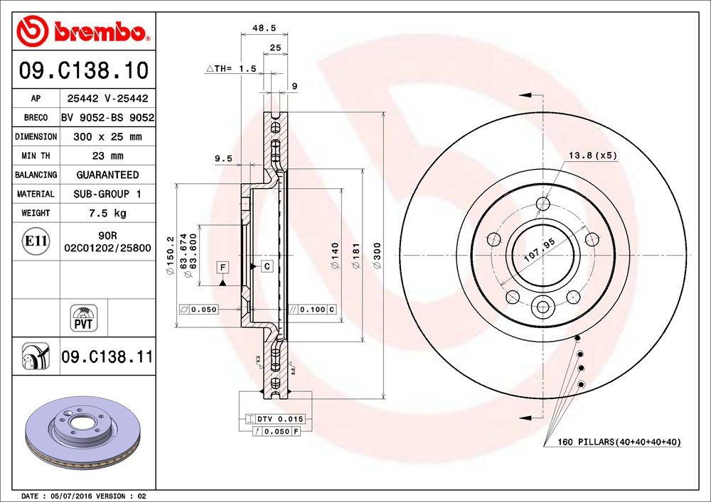 Диск переднього гальма Brembo 09C13811 ціна, від 58.03 USD