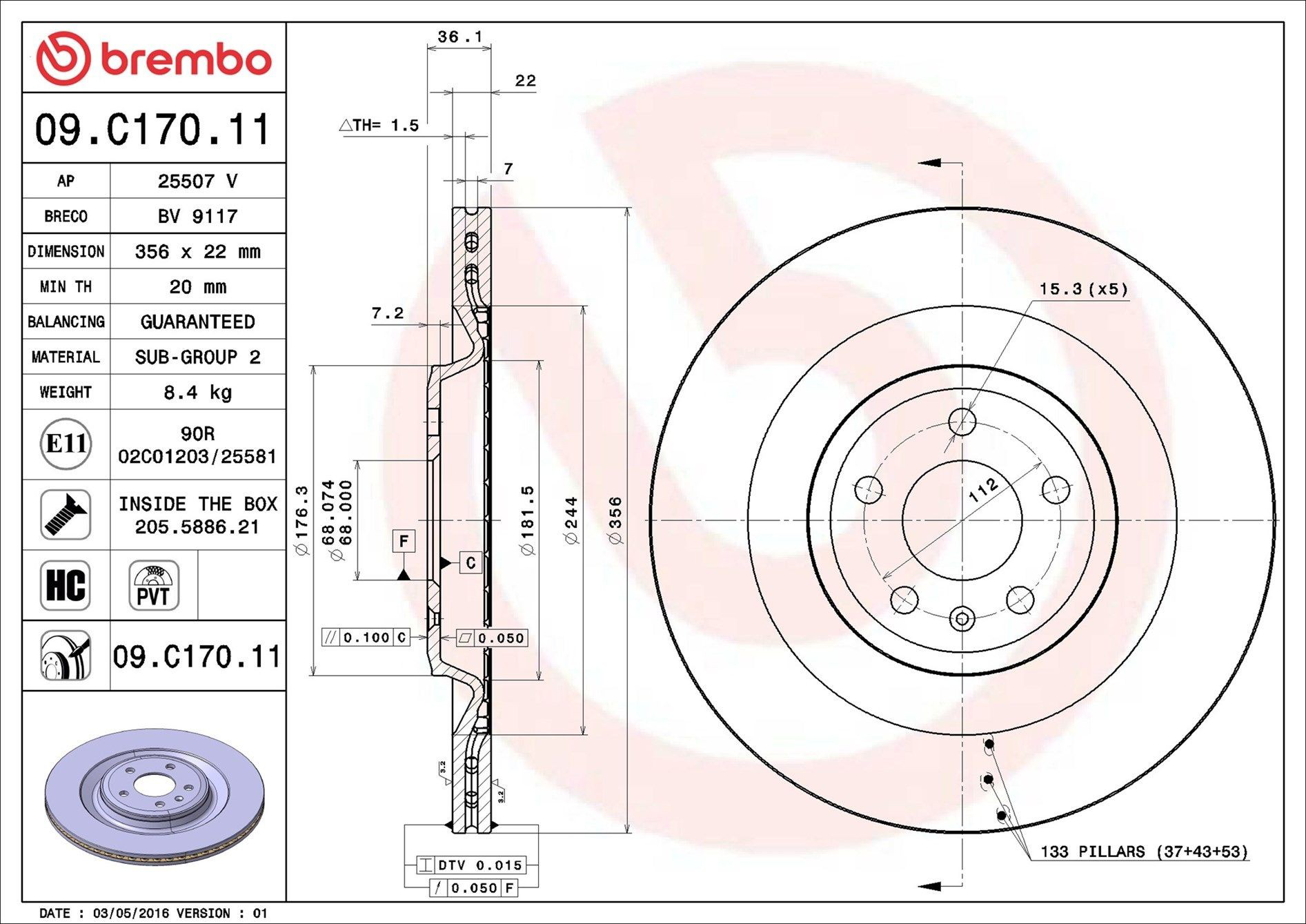 Задні дискові гальма Brembo 09C17011 ціна, від 120.28 USD