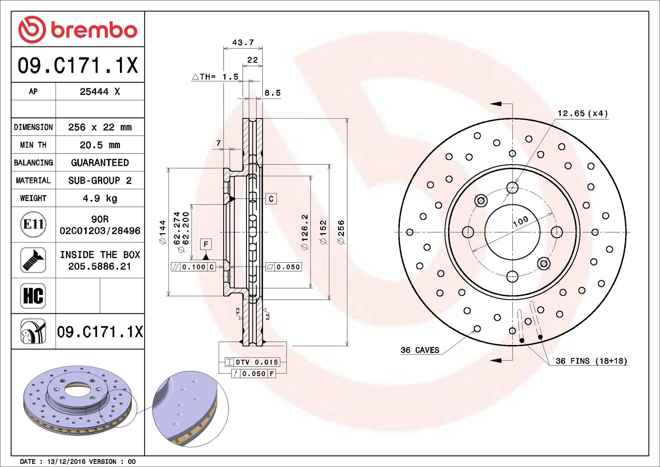 Диск переднього гальма Brembo 09C1711X ціна, від 31.38 USD