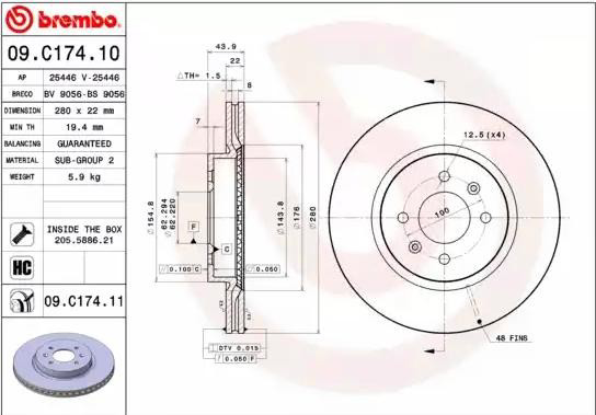 Диск переднього гальма Brembo 09C17411 ціна, від 55.40 USD