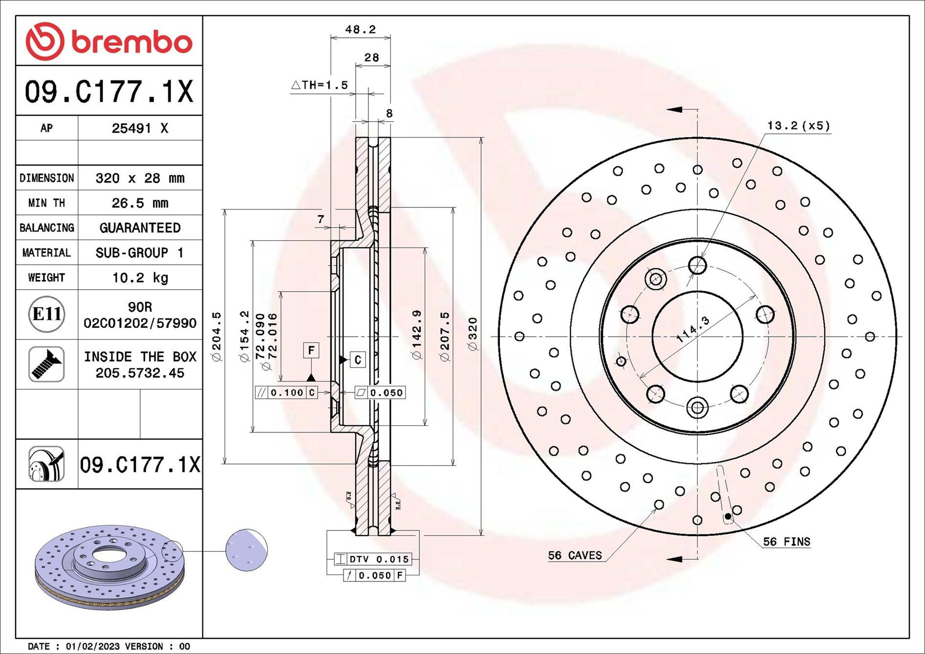 Диск переднього гальма Brembo 09C1771X ціна, від 62.49 USD