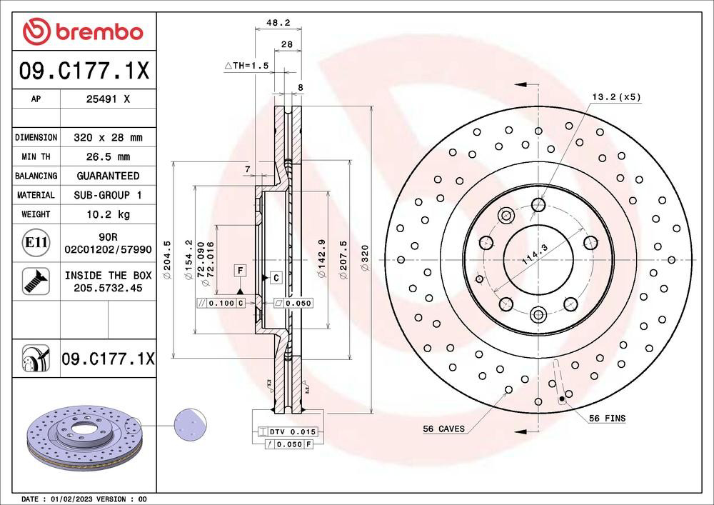 Гальмівні диски передні 09C1771X Brembo