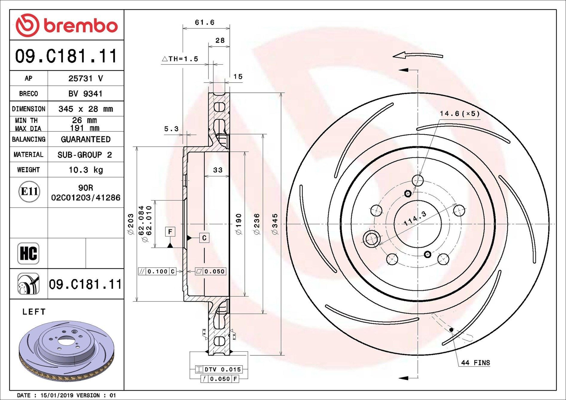 Задні дискові гальма Brembo 09C18111 ціна, від 142.74 USD