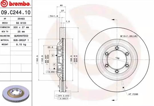 Диск переднього гальма Brembo 09C24410 ціна, від 58.72 USD