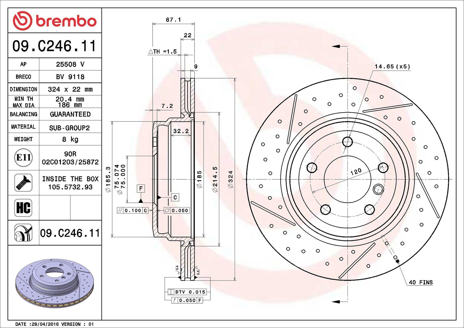 Задні дискові гальма Brembo 09C24611 ціна, від 59.38 USD