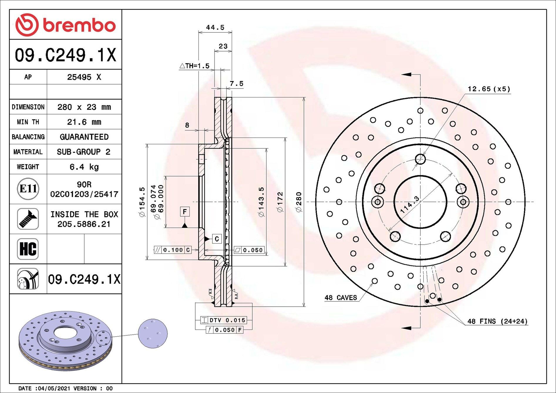 Диск переднього гальма Brembo 09C2491X ціна, від 35.52 USD
