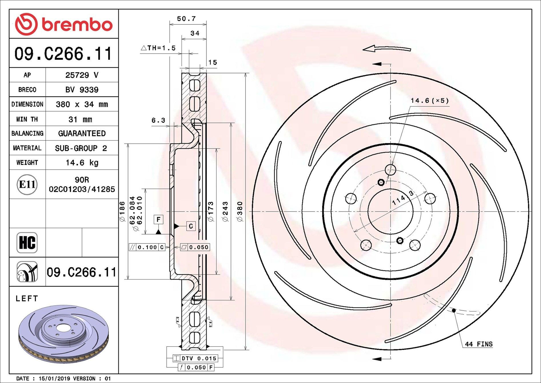 Купити 09C26611 Brembo Ротор гальмівний
